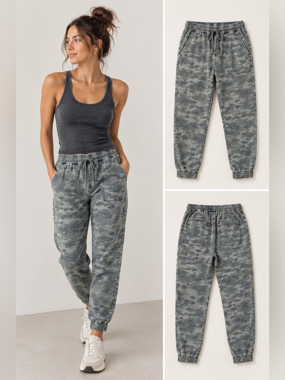 Cloth & Stone Camo Utility Joggers Tencel Green Gray M